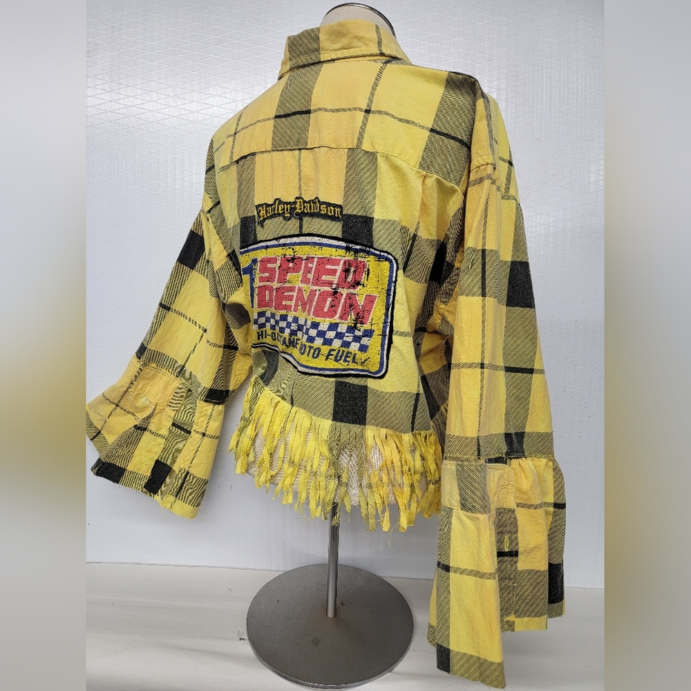 Fringe Shirt Shacket Harley Davidson Speed Demon Patches Upcycled